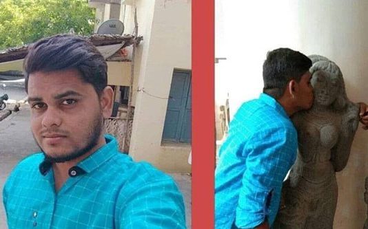 கோவில் பெண் சிலைகளுக்கு கட்டிப் பிடித்து முத்தம் கொடுத்த இளைஞன் சொன்ன காரணம்!!