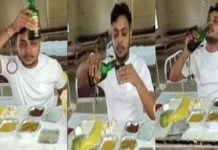 கையில் ம து ப்போ த் தலுடன் இ ளை ஞர்… கொரோனா வார்டில் அ ரங்கேறிய கூ த்து..!