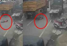 லாரி சக்கரத்தில் சிக்கிய சிறுவன் : நெஞ்சை பதற வைத்த காட்சி!!