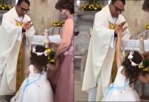 ஆசீர்வாதம் செய்ய கை நீட்டிய பாதிரியார்! அருகில் நின்ற சிறுமி செய்த காரியத்தைப் பாருங்க!!