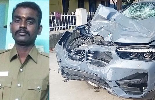 வேகமாக வந்த BMW கார் தூ க் கிவீ ச ப்பட்ட கா வ லர்கள் ப த ற வைக்கும் சிசிடிவி காட்சிகள்!!