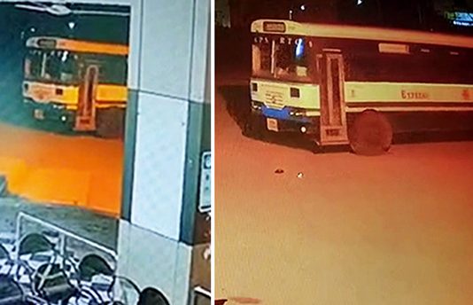 நள்ளிரவு நேரத்தில் தானாக நகர்ந்த அரசுப் பேருந்து – தி கி ல் CCTV காட்சி!!