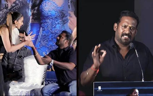 மேடையில் இரட்டை வசனம் : நடிகையின் கையை பிடித்து அத்துமீறி நடந்து கொண்ட ரோபோ சங்கர்!!