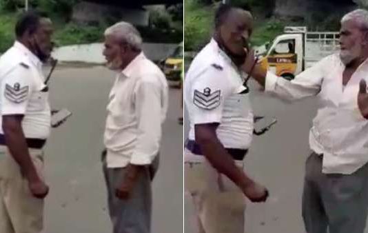 ராங் ரூட்டில் வந்த லாரி…தட்டிக் கேட்ட டிராபிக் போலீஸை கன்னத்தில் அறைந்த ஓட்டுநர்: வெளியான வீடியோவால் பரபரப்பு!!