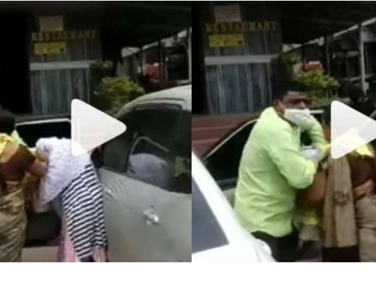 வேறொரு பெண்ணுடன் ஹோட்டலுக்கு சென்ற கணவன்: வாசலிலே பிடித்து அடித்து நொறுக்கிய மனைவி… கேமராவில் பதிவான காட்சி!!