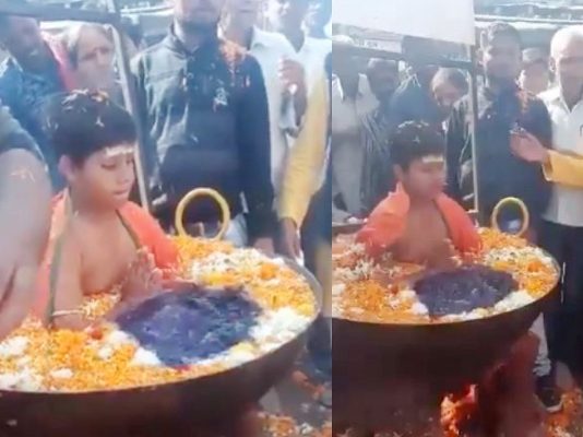 கொதிக்கும் சட்டியில் உட்கார வைக்கப்பட்ட சிறுவன்: அதிர வைத்த வீடியோ!!