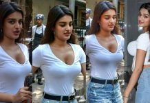 முன்னழகை வெளிச்சம் போட்டு காட்டிய நிதி அகர்வால்.. குஷியான ரசிகர்கள்!!