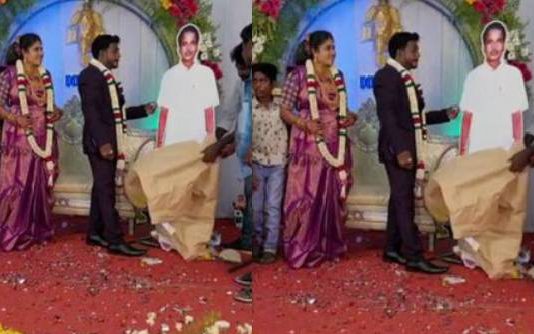 நண்பர்கள் கொடுத்த திருமண பரிசு…. மேடையிலேயே கதறி அழுத மணமகன்!!