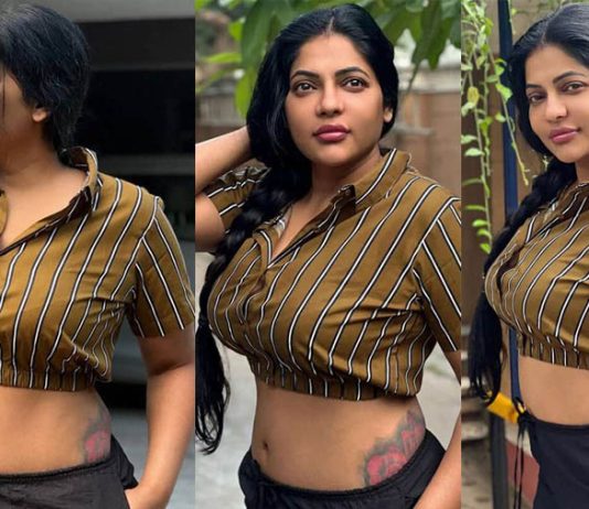 இறுக்கமான ஆடையில் பிதுங்கும் முன்னழகை காட்டி ஹாட் போஸ் கொடுத்த ரேஷ்மா!!