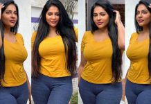 டைட் டாப்ஸில் பிதுங்கி வழியும் முன்னழகை கும்முன்னு காட்டும் ரேஷ்மா!!