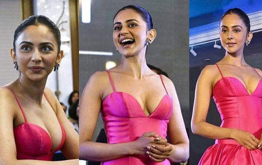 முன்னழகை இறக்கி காட்டி இளசுகளுக்கு கவர்ச்சி விருந்து வைத்த ரகுல் ப்ரீத் சிங்!!