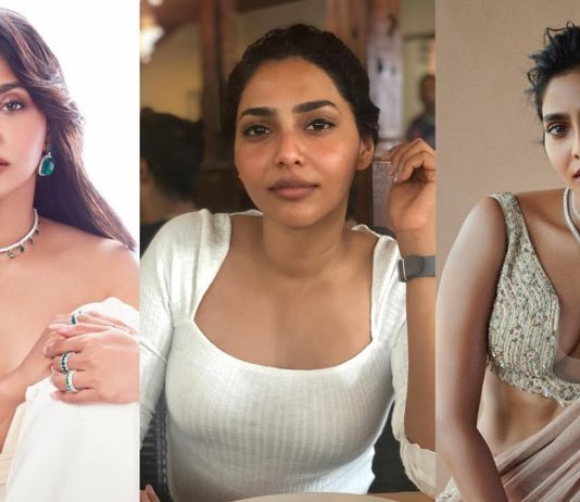 ட்ரஸ்ஸ கீழ இழுத்து விட்டு முன்னழகு தெரிய போஸ் கொடுத்த ஐஸ்வர்யா லட்சுமி!!