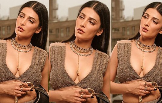 கறுப்பு உடையில் மார்க்கமான போஸ் கொடுத்த ஸ்ருதி ஹாசன்!!